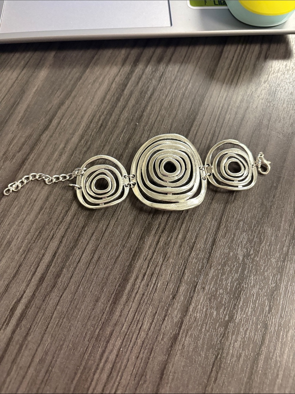 Silver Concentric Circle Link Bracelet - Feminine Statement Jewelry